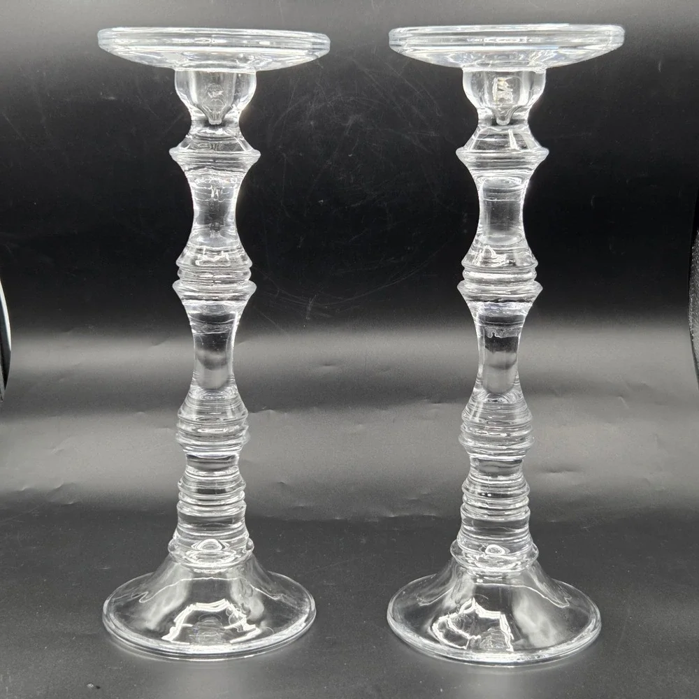 LARGE K&K Clear Glass Candle Holders  13.5
